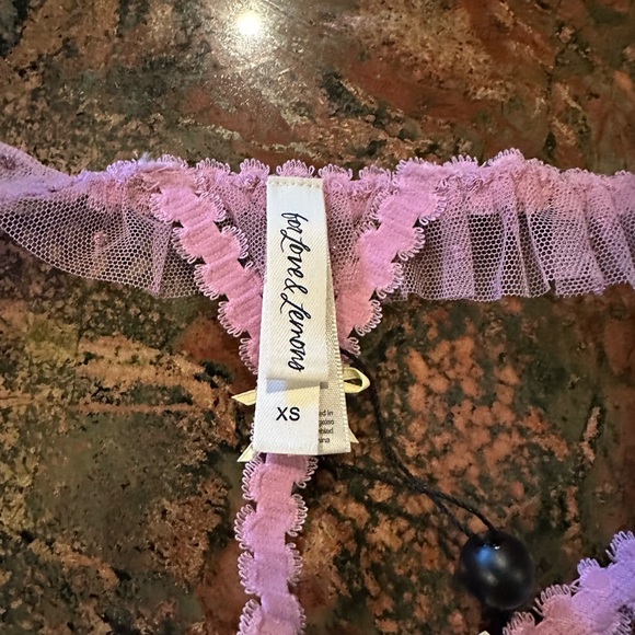 For Love and Lemons Daphne Embroidered Ruffle Thong Panty in Mauve NEW - Picture 13 of 14